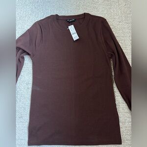 J. Crew Chocolate Ribbed Long Sleeve Top
